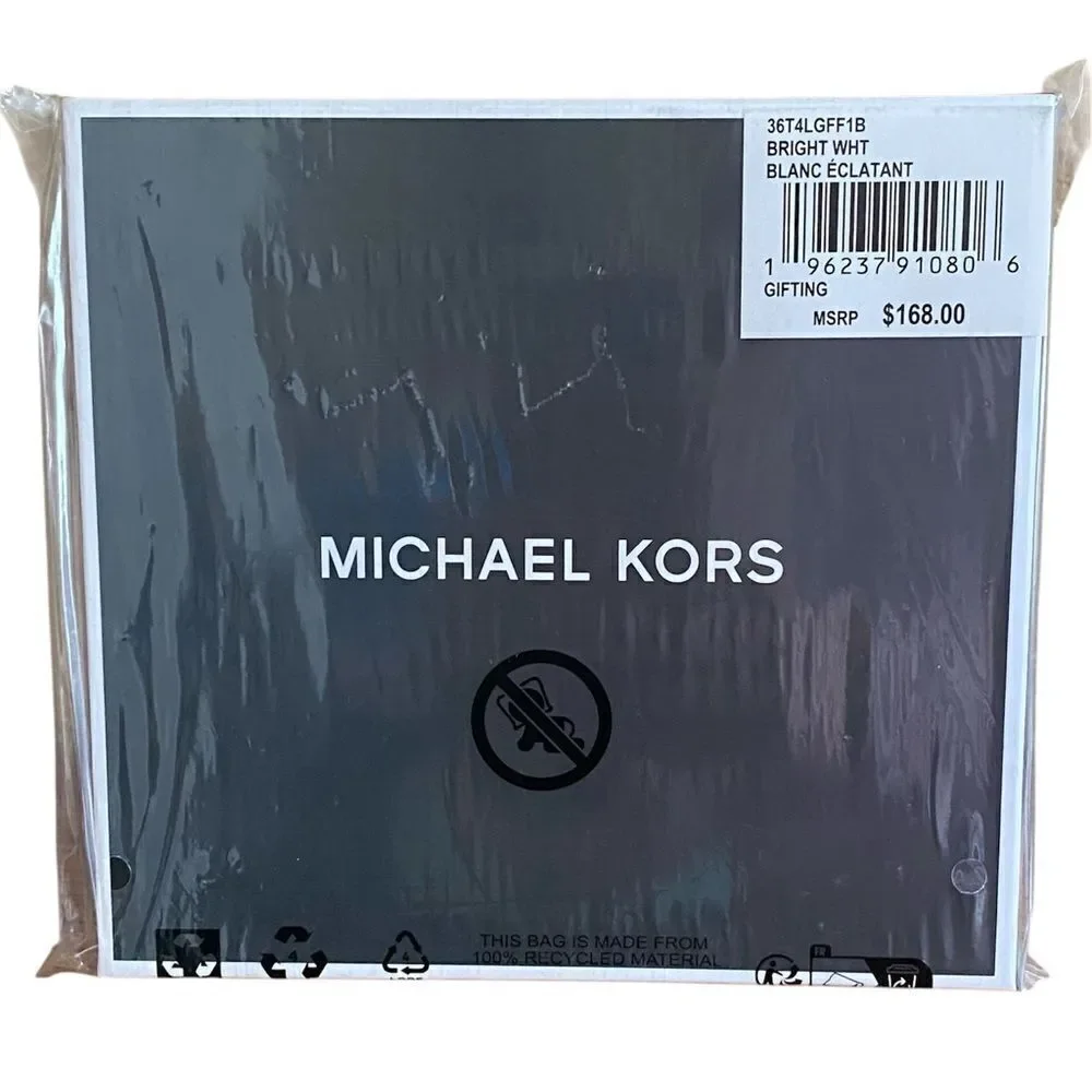NIB New Michael Kors Bright White Logo Wallet & Keychain Set